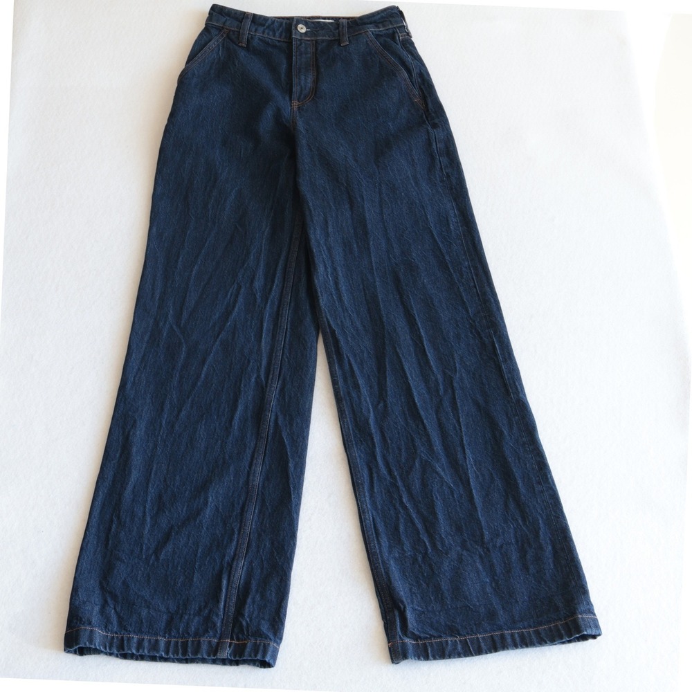 Abercrombie & Fitch Curve Love High Rise Wide Leg Jeans 25 Extra Long Dark Wash